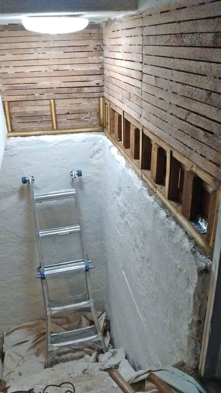 During rebuild of basement walls and sheetrock
